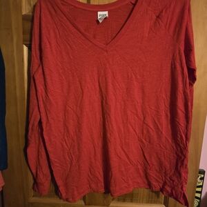 PINK Victoria's Secret Crimson Long Sleeve V-Neck Top